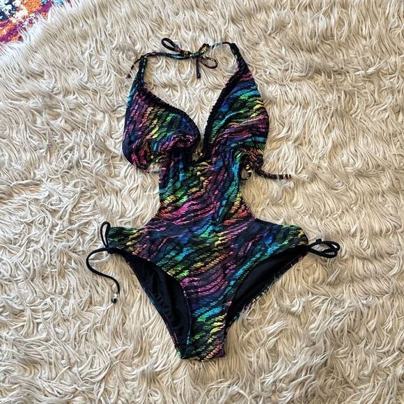 OP rainbow zebra swimsuit size medium - Picture 1 of 5